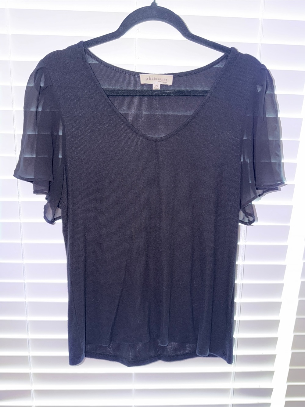 Philosophy Black V-Neck Flutter Sleeve Top